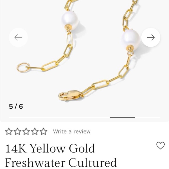 14k Yellow Gold Freshwater Cultured Pearl Station Paperclip Bracelet - Picture 7 of 10